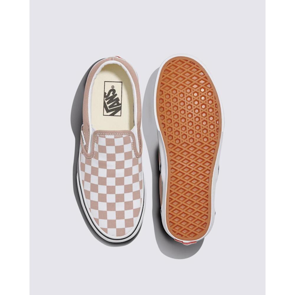 {SOLD} Vans Classic Slip-on White Taupe Checkerboard Canvas Skate Shoe- Size 7.5 - Picture 1 of 9